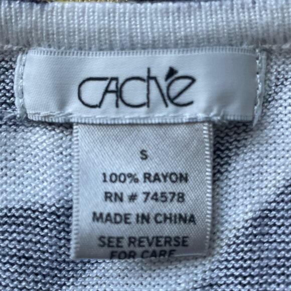 Cache Zebra Print Metallic Gold, Navy, & White Short Sleeve Sweater Small - Picture 8 of 13